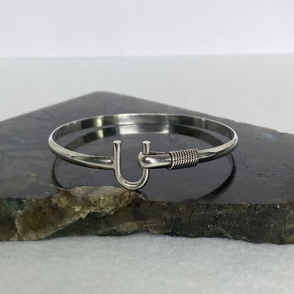 VTG Sterling Silver 925 St. Croix Twisted Rope U Hook Oval Bangle Bracelet 7.25" - Picture 2 of 16
